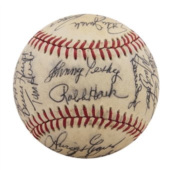1984 Boston Red Sox Team Signed OAL Brown Baseball with 29 Signatures Including a Rookie Roger Clemens, Wade Boggs, and Jim Rice (JSA)